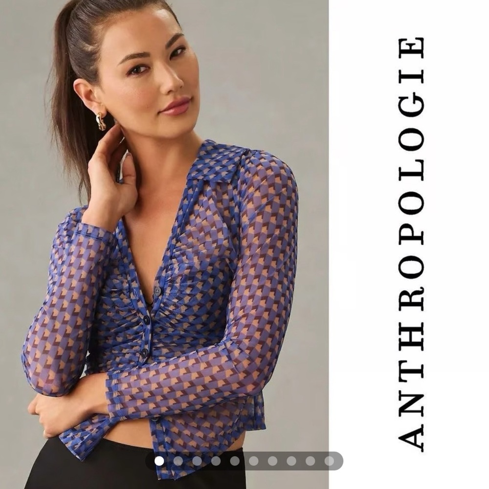 Anthropologie Maeve Sheer Ruched Buttondown Blouse